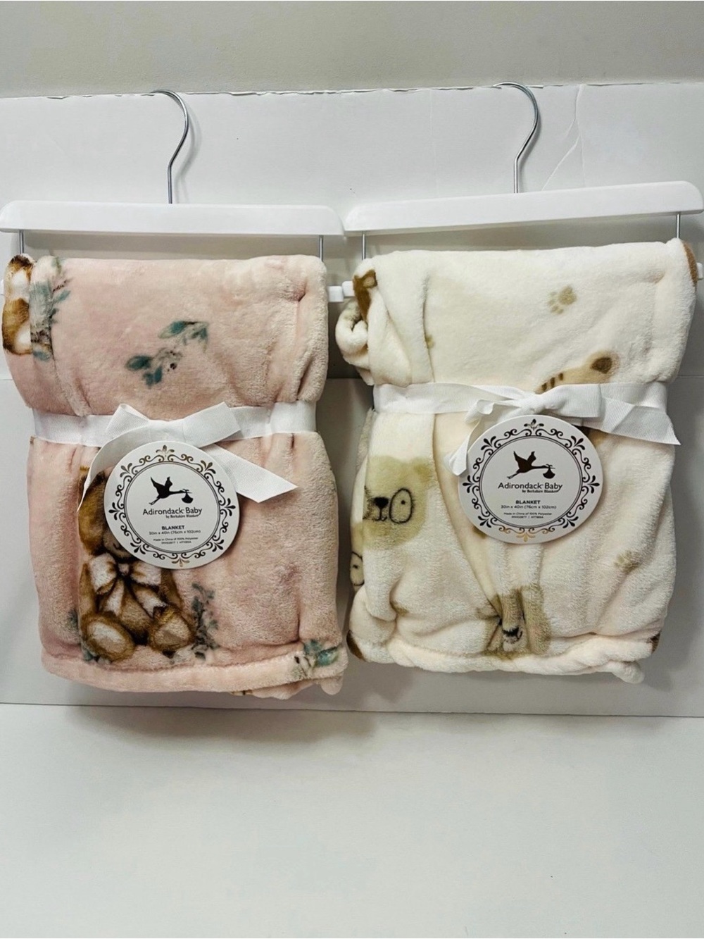 Adirondack Baby by Berkshire Lot of 2 Blankets Pink Cream Teddy Bears Glasses